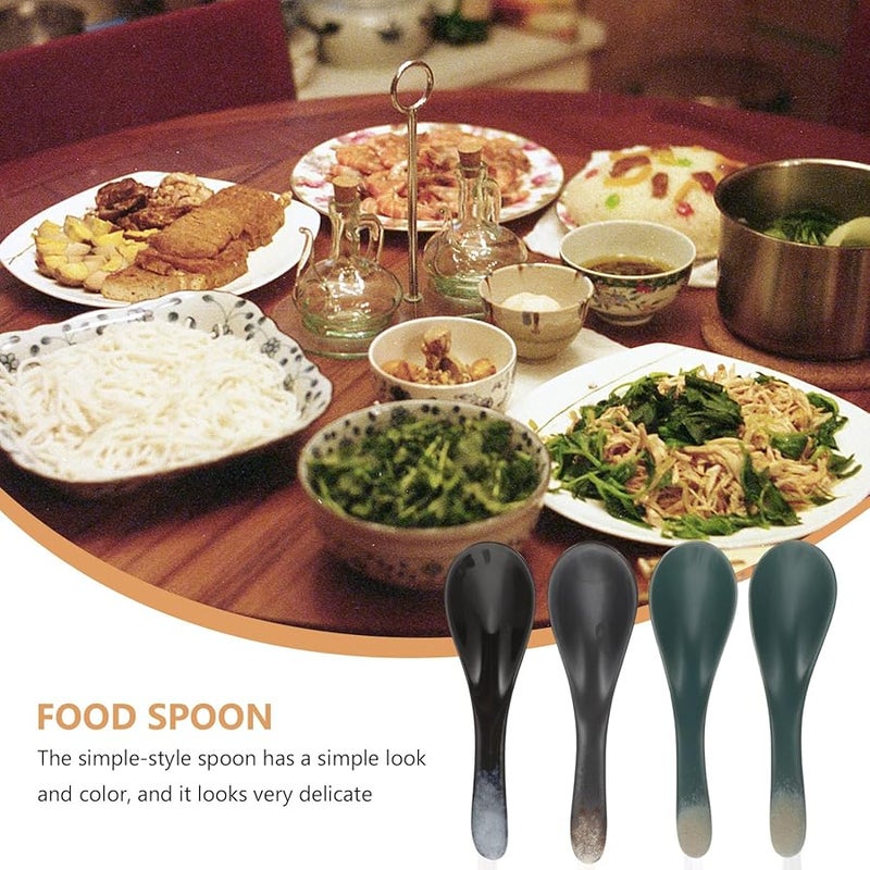 Ceramic Soup Spoons Short Handle Marble Pattern Porridge Spoons 4pcs Set Tableware - Image 3